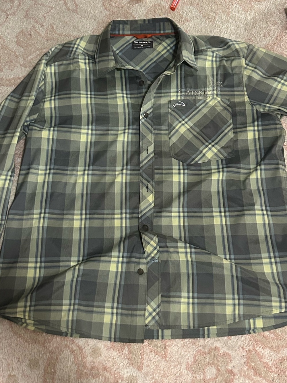 Simms Men’s Green and Gray Plaid Button-Down Shirt